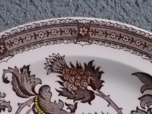 Assiette décorative "Jacobean", en faïence fine Ivoire à motif floral stylisé en camaïeu de Marron. De la manufacture Ridgway - Staffordshire - England