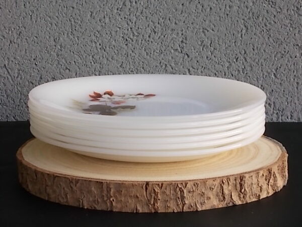 Assiette plate "Aubépines", en verre Opale et motif floral. De la Marque Arcopal France
