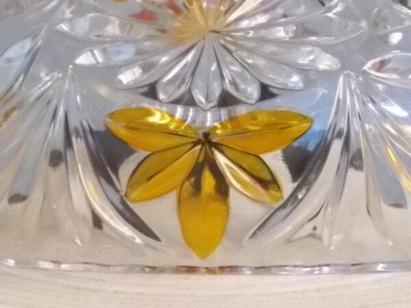 Coupe "Elliptique" en cristal translucide et Ambre. Décors de Palmes et Fleurs stylisées colorées. Echt Bleikristall gepresst de West Germany
