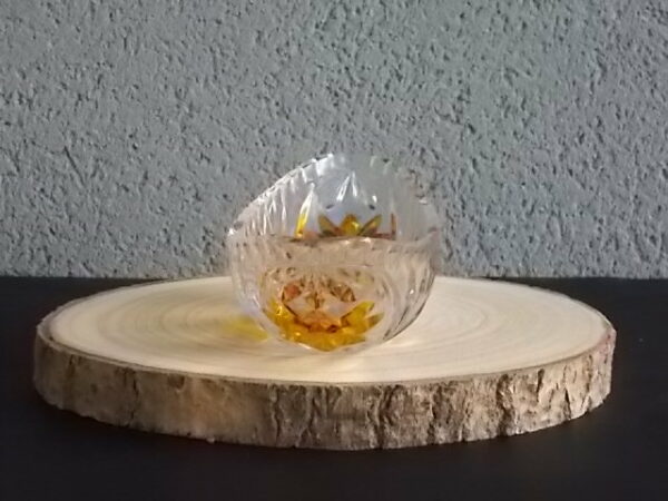 Coupe "Elliptique" en cristal translucide et Ambre. Décors de Palmes et Fleurs stylisées colorées. Echt Bleikristall gepresst de West Germany