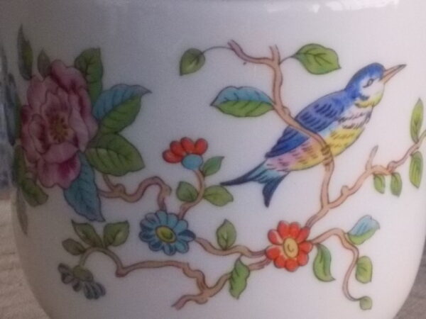 Cuit Œuf, en porcelaine Blanche. Décors peint à la main de Motif d'Oiseaux et branches floral. Modèle "Pembroke". De la maison John Aynsley & Sons. Made in England