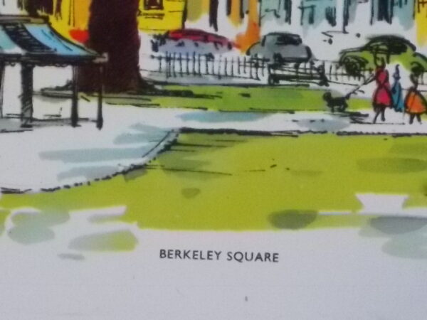 Large dessous de plat, plaque de Fer Blanc sur carton serti. Illustration de "Berkeley Square". De l'entreprise Carnaud Basse Indre