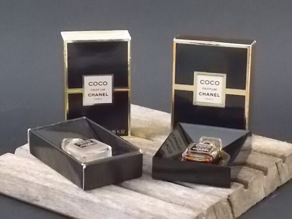 Coco, miniature Parfum 1,5 ml, avec sa boite. Parfum crée en 1984. De la maison Chanel