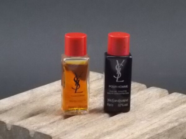 YSL, miniature EdT Homme et Haute Concentration 7 ml, avec sa boite. Parfum crée en 1971 et 1983. De la maison Yves Saint Laurent