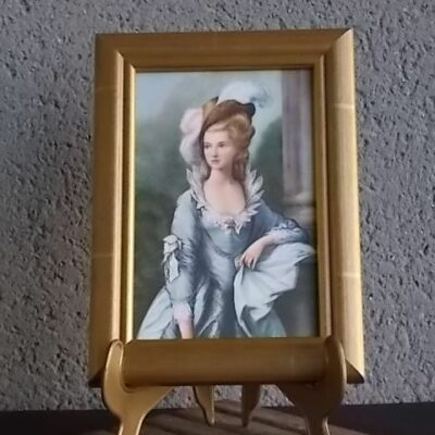 Petit cadre "Mme Marie Graham" de Gainsborough, reproduction impression sur soie sous vitre. Cadre en MDF bois Doré patiné Noir.