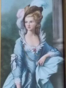 Petit cadre "Mme Marie Graham" de Gainsborough, reproduction impression sur soie sous vitre. Cadre en MDF bois Doré patiné Noir.