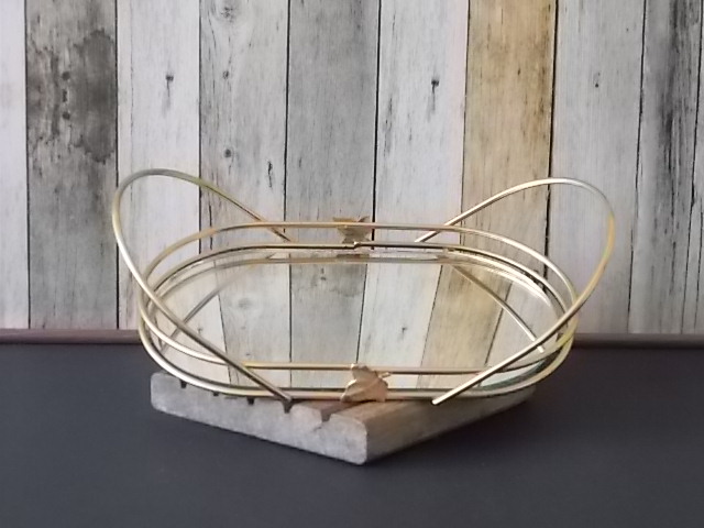 Petit plateau miroir en fil métal Doré