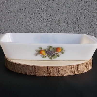 Plat à Four "Fruits de France, en verre Opale et motif Fruitier. De la Marque Arcopal France