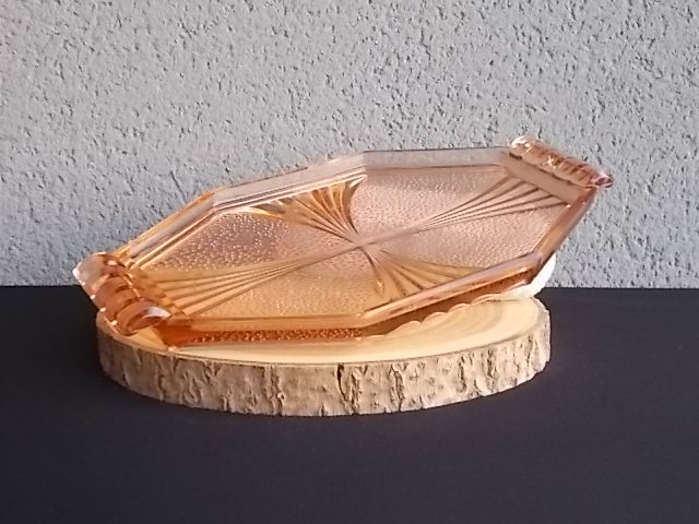 Plateau Octogonal « Croix » 32 cm en verre Rose Saumoné