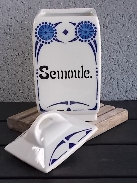 Pot à Épice "Semoule", en faience Ivoire. Modèle Nanoy Bleu. De Niderviller Moselle.
