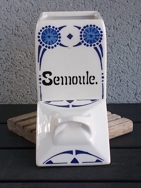 Pot à Épice "Semoule", en faience Ivoire. Modèle Nanoy Bleu. De Niderviller Moselle.