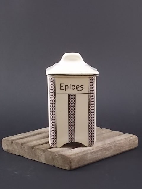 Pot à Épice, en faience Blanche et frise à motif géométrique. De Ditmar Tchécoslovaquie