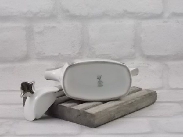 Pot à lait "Fleur de Lys" en porcelaine Blanche, souligné d'Argent fin. Décors polychrome géométrique de T.L.B France Unique Limoges