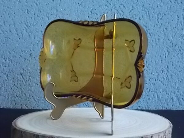 Ravier rectangulaire à Oreille, en verre teinté Ambre. Made in Deutschland