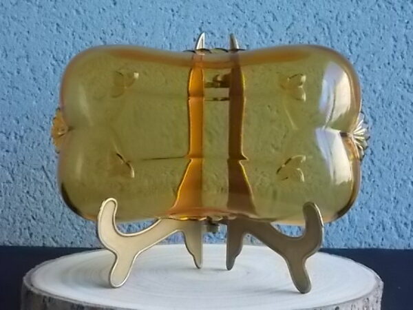 Ravier rectangulaire à Oreille, en verre teinté Ambre. Made in Deutschland