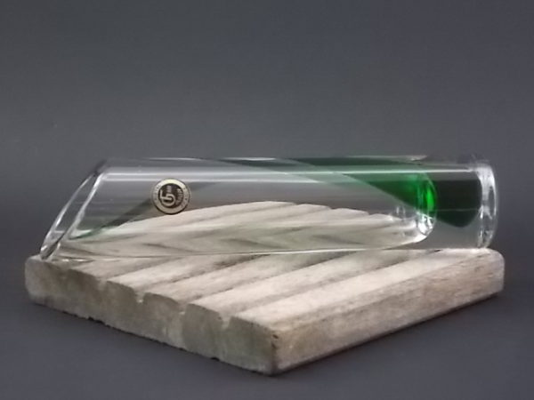 Soliflore "Bambou" en Cristal fait main. Décors incrustation bande enroulé Verte.