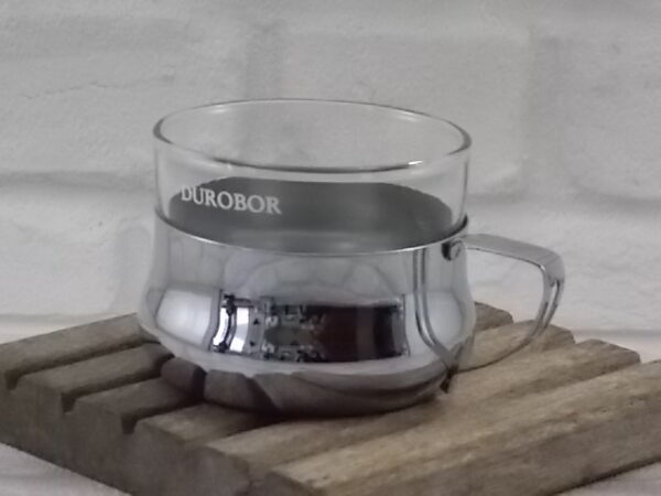 Tasse à café filtre, en acier inoxydable et tasse en verre. De Durobor Group S.A. Made in Belgique