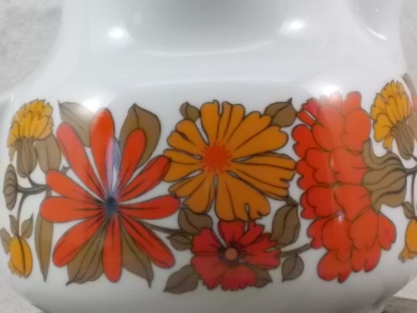 Verseuse à Café en Porcelaine Blanche, décors bande fleurie Orangé, avec couvercle Orange de Seltmann